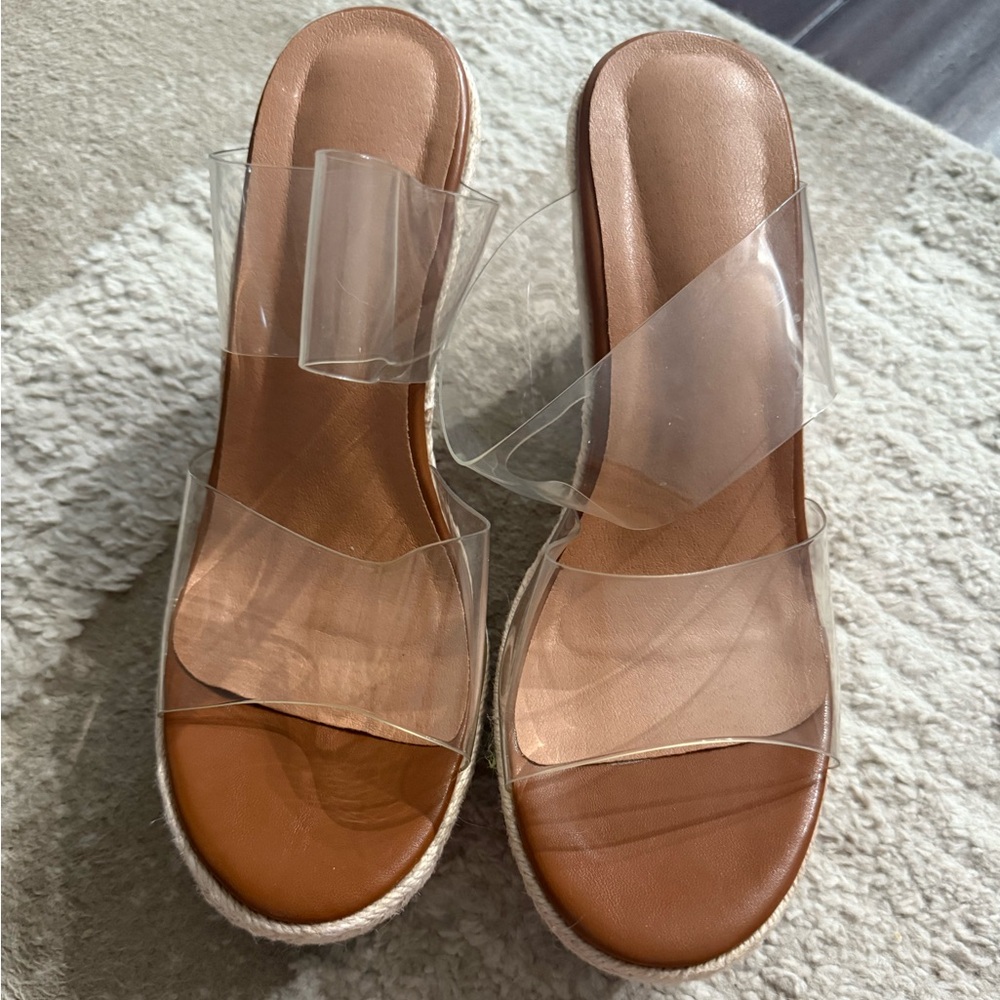Clear Strap Brown Platform Sandals